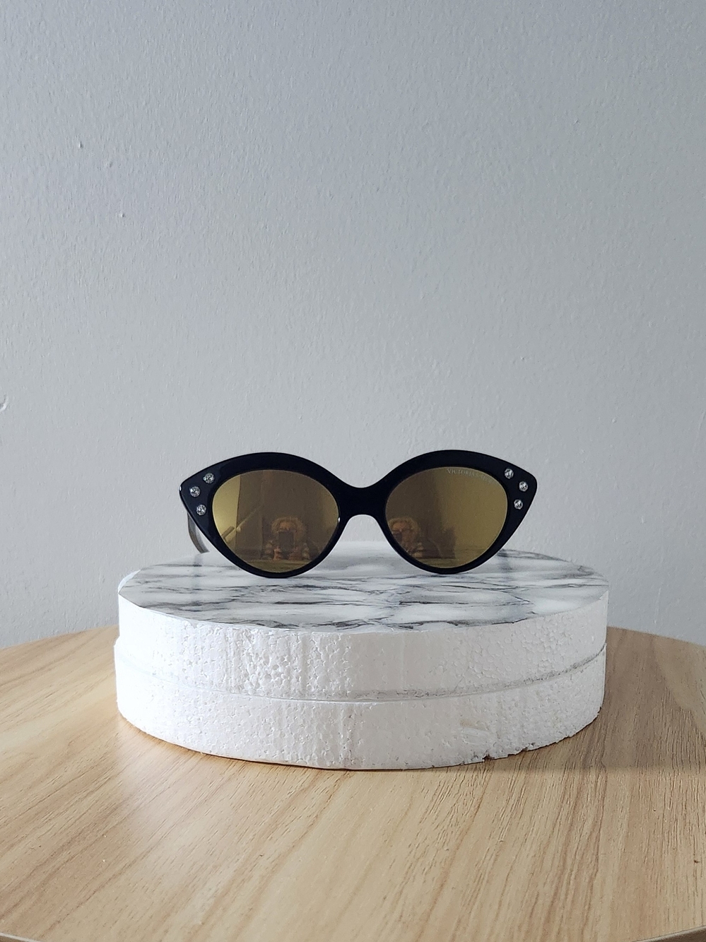 Victoria Secret Black Cat-Eye Sunglasses with Gold Lenses